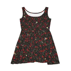 Roses and Skulls Print Skater Dress