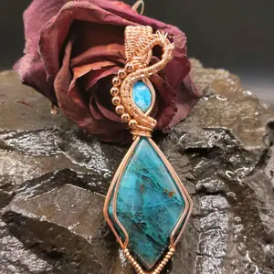 RavynMetals Quantam Quattro Pendant Necklace wrapped in pure Copper accented by a Persian Turquoise Cabachon and pure copper beading.