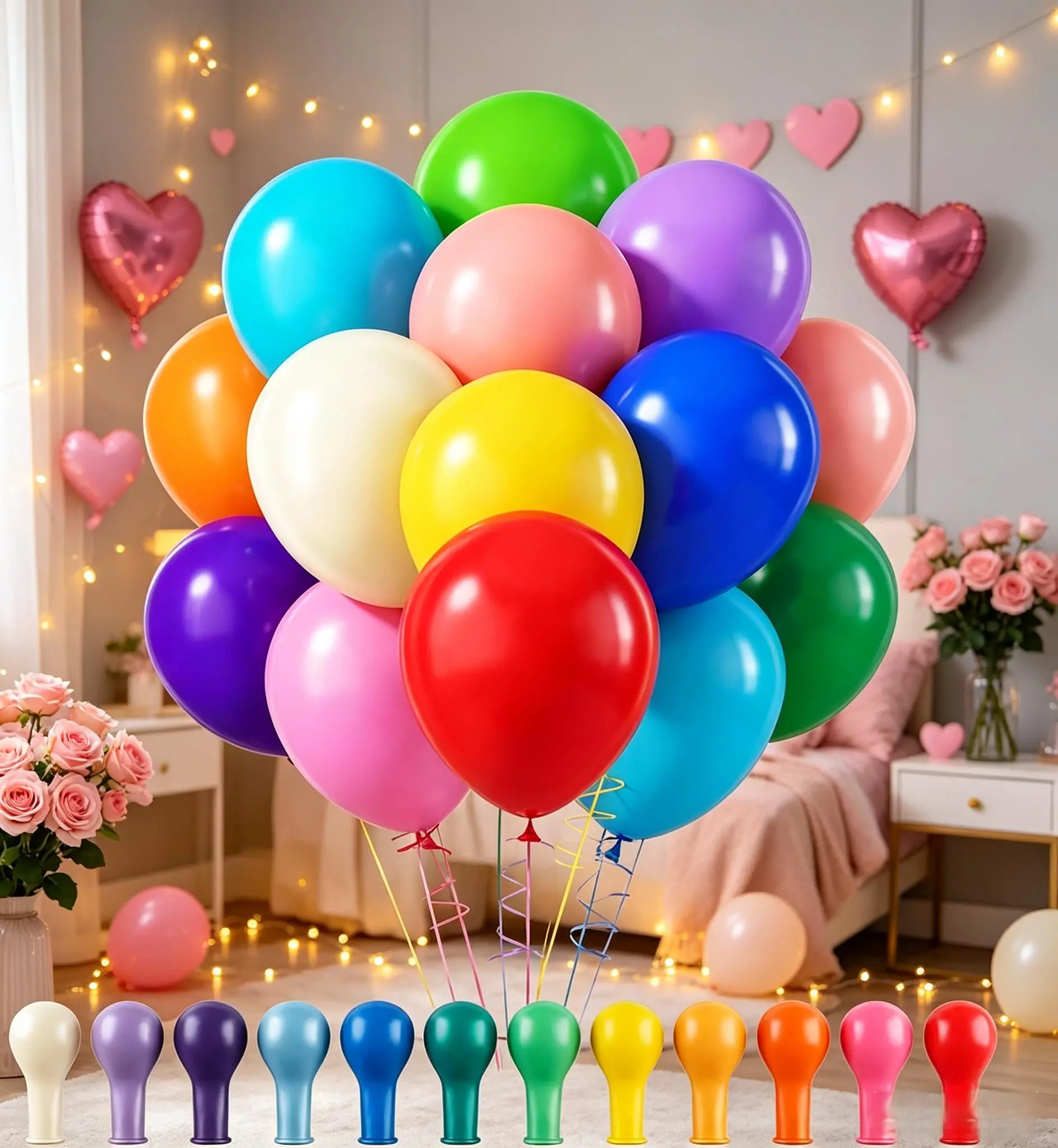 Assorted Color Latex Balloons 60 Pack, 12 Inch Thick Pearl Finish, for Birthday Baby Shower Wedding Rainbow Party Decorations