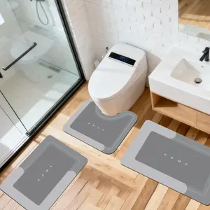 3PCS Absorbent Bath Mat Magic Rug Sets, Quick Drying Bath Mat Non-Slip Floor Rug Rubber Backed for Bathroom Kitchen Shower Sink (16.9''x23.6''+19.7''x23.6''+19.7''x31.9'', Light Gray)