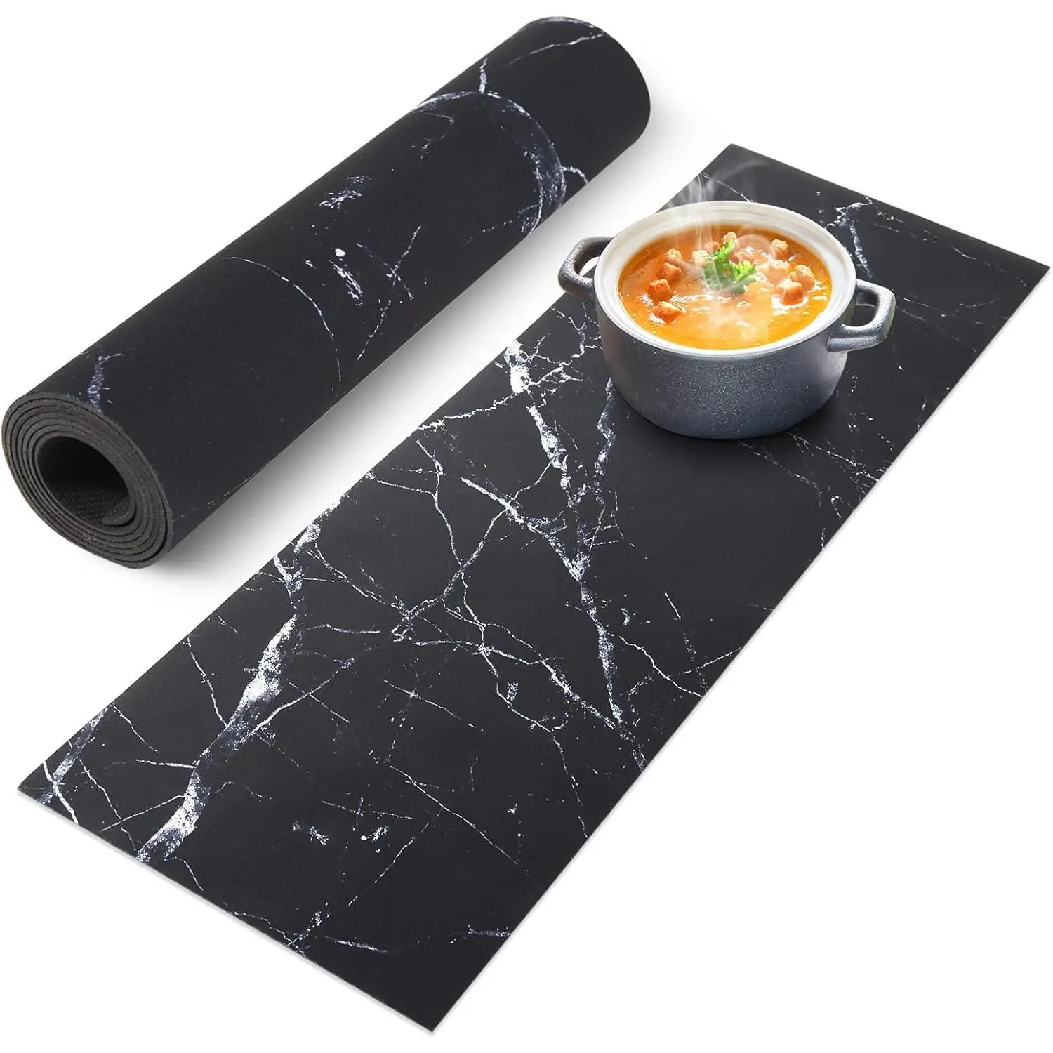 Trivet Table Runner Hot Plates Mat 12 X 40 Inch Heat Resistant Table Protector  Decorative  Kitchen Trivets Counter Heat Proof Placemats for Hot Dishes (Black Marble)