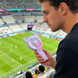 Portable Fan Multifunctional Design Baby Blue Color Silicone Ear Protection Detachable Stand Adjustable Wind Speed Lightweight & Compact Handheld Desk Use