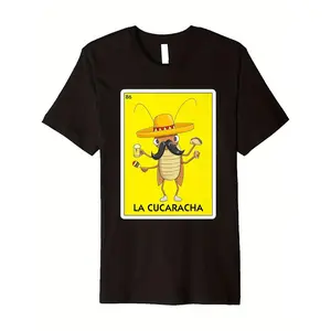 Unisex Casual Cotton T-Shirt, Humorous Mexican Cockroach Graphic with Sombrero, Taco and Beer, Soft Breathable Men's Top
