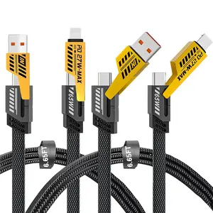 2Pack Multi Charging Cable, 4 in 1 Universal Fast Charging Cable with USB A/USB C to Type C 65W 27W PD, 6.6Ft Nylon Braided Multiple Connectors Cable Compatible with iPhone iPad Android Laptop