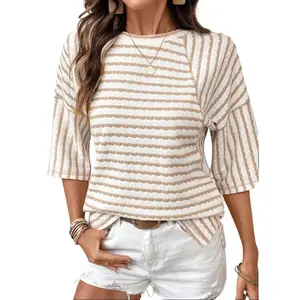 Womens Summer Tops Oversized Tshirts for Women Striped Color Block Short Sleeve T Shirts Crewneck Casual Tee Blouses