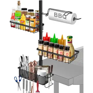 Grill for Grill, BBQ Grill with Paper Towel Holder, Griddle for Griddle Accessories, Kitchen Grill Carry System, Picnic Utensil Condiment Organizer