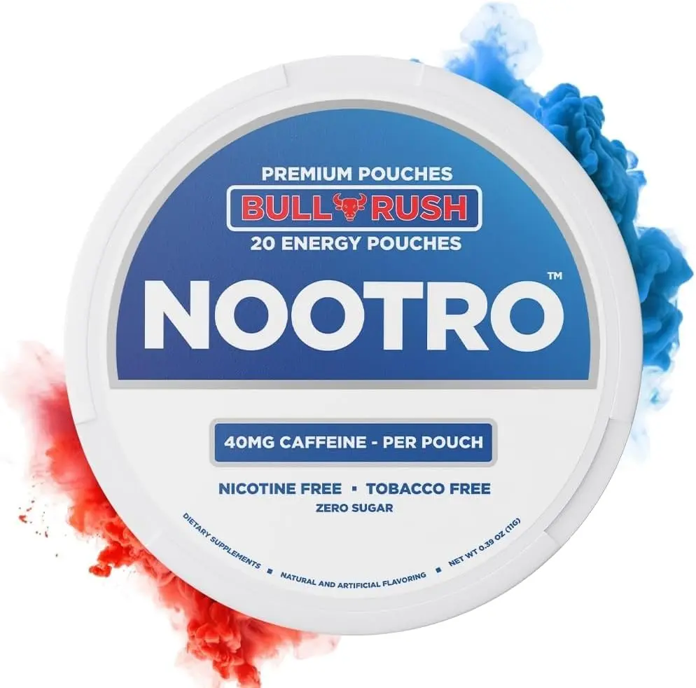 Energy Pouches | Caffeine Pouches | Nootropics | 40 mg Natural Caffeine | Vitamin B6 | Magnesium | Sugar Free | Nicotine Free, 20 Poucheser Can | 1 Pack (Bull Rush)