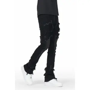 Fateh Jet Black Stacked Flare Jean