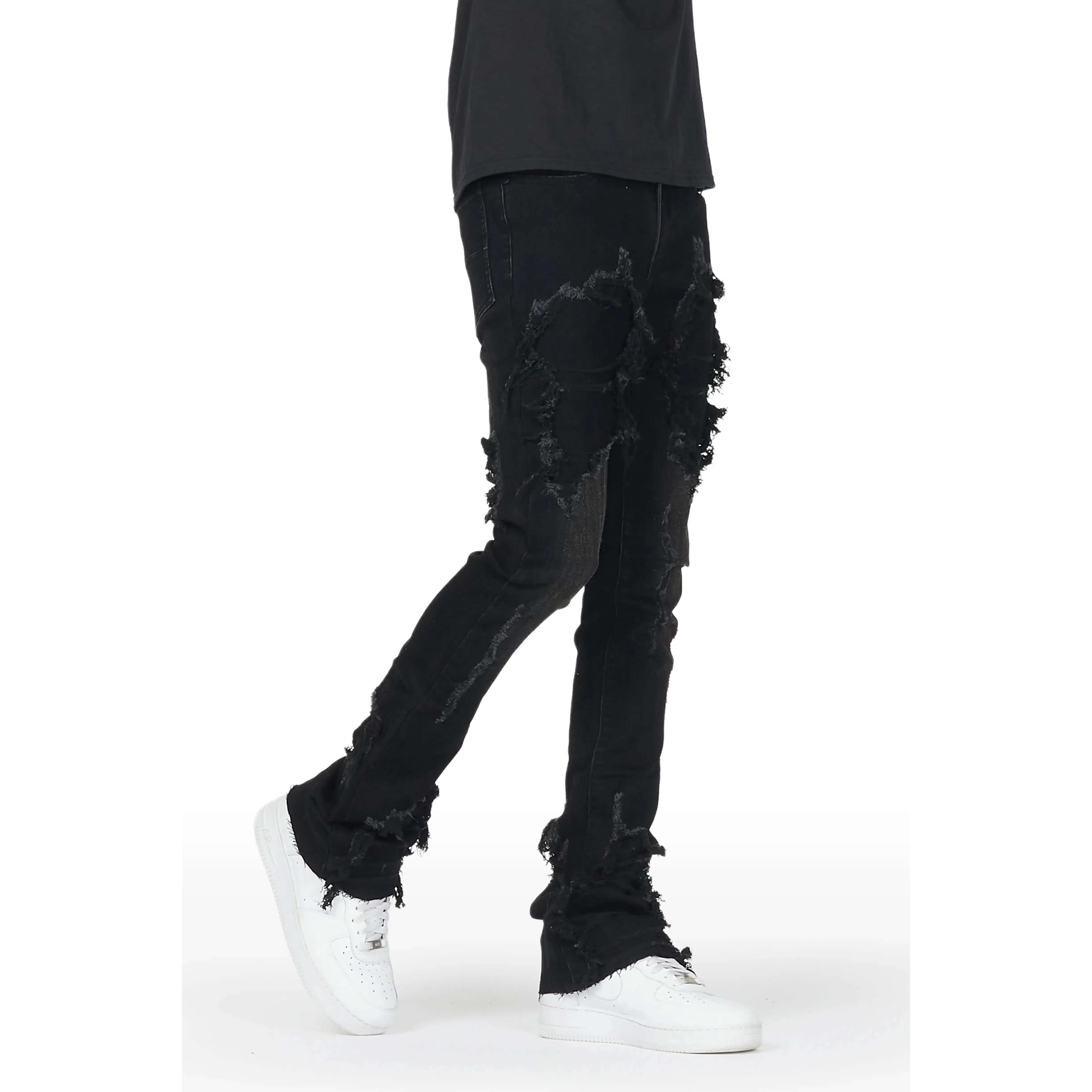 Fateh Jet Black Stacked Flare Jean