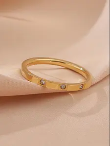 Fashion Rose Gold Silver Color Stainless Steel Ring, 3 Sparkling Square Zirconia Stones, Ideal Wedding Gift for Couples