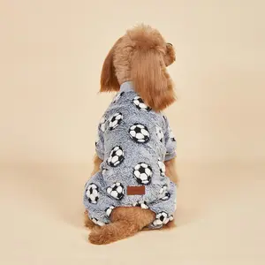 Football Print Pet Jumpsuit, Cute Pet Clothes for Small Dogs, Poodle, Warm Pet Onesie, Pet Apparel for Fall & Winter, Dog & Cat Clothing Supplies