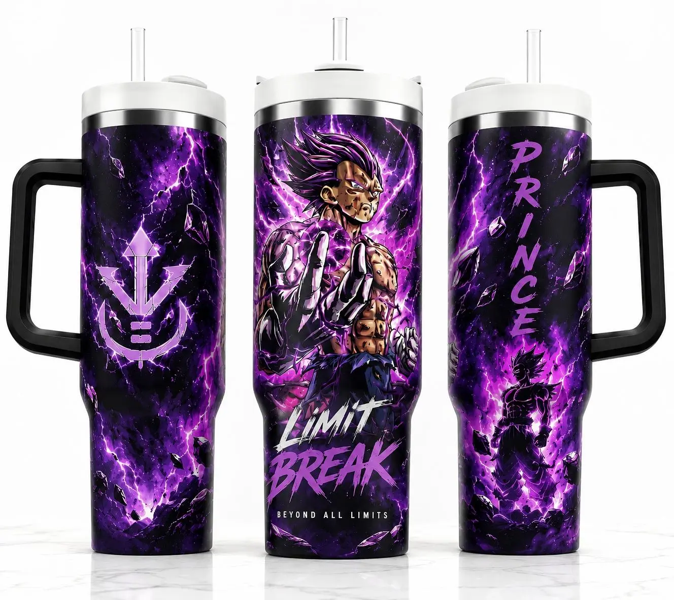Purple Saiyan Prince 40oz Tumbler with Handle & Straw