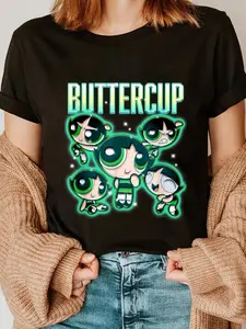 100% Cotton The Powerpuff Girls Buttercup Chrome Multi Pose T-Shirt Breathable Fabric