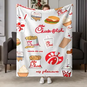 Food-Themed Flannel Blanket, Cozy Throw Blanket, Pizza Taco Sandwich Pattern, Soft Comfortable Cover, Home Office Camping Decor, Perfect Gift