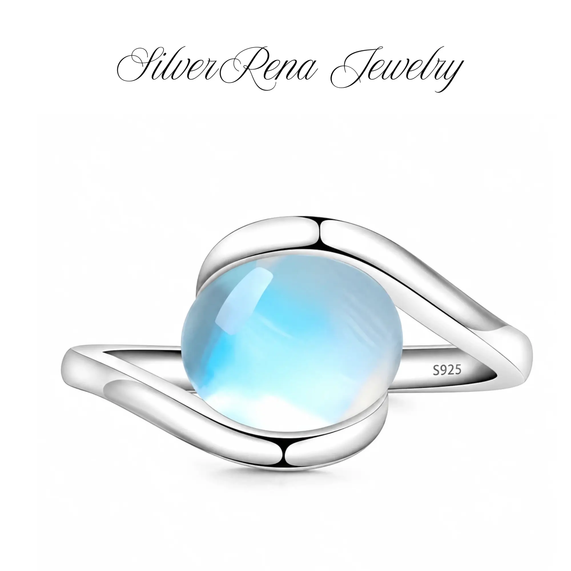 Women's 925 Sterling Silver Oval Lab-Made Moonstone Ring - Cabochon Set, Multi-Angle Light Change, Hypoallergenic Bohemian Rings, Women's Fashion Jewelry for Teens, Special Events Everyday Wear