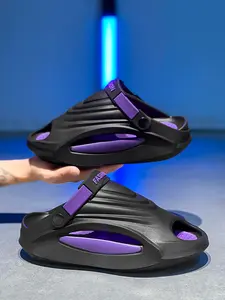 Trendy Mecha Style Two-In-One Sandals, Thick Sole Height-Boosting Anti-Slip Closed-Toe Slippers, Unisex Summer Autumn Outdoor Casual Beach Shoes