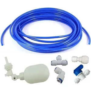 1/4 inch Tube Float Valve Kit for  Water Reverse Osmosis System water filter Push in to Connect Pipe Hose Tube Fittings CCK tube(ball valve +L+15 feet pipe) (blue)