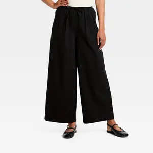 Women's Drawstring Pull-On Pants - A New Day Black XS