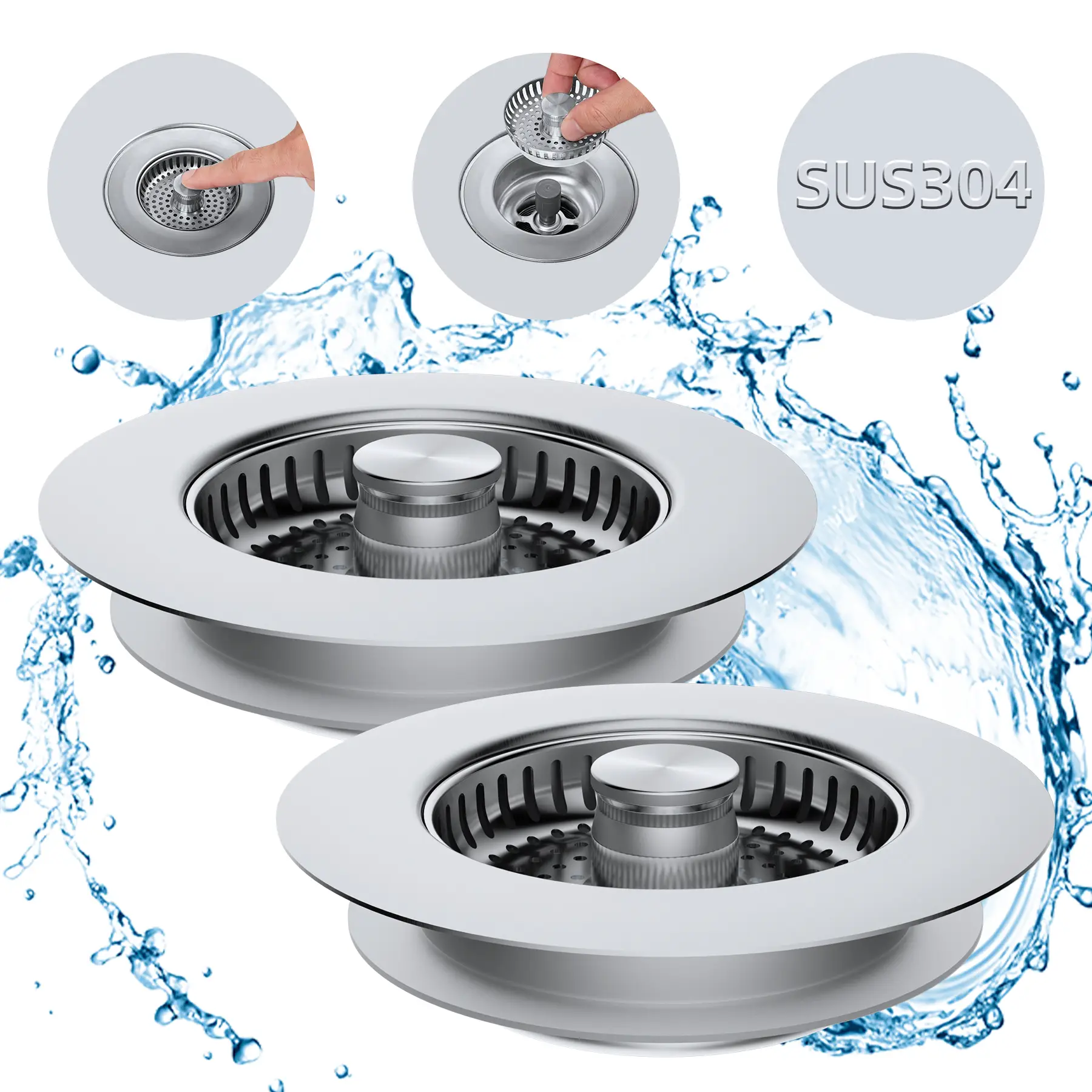 3 In 1 Stainless Steel Kitchen Sink Filter, 1/2 Counts Press Type Leakage Basket, Filter Net, Anti-clogging & Anti-leakage Drain Pipe Accessories