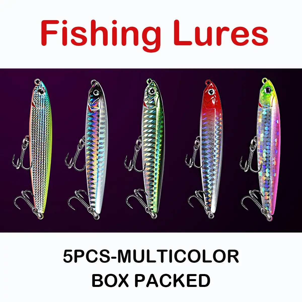 5-Pack Sinking Pencil Lures Box Set - 8cm 10g Eco-Material Jerkbaits with Realistic 3D Holographic Eyes, Vibrant Colors, Treble Hooks, Extra Weights, Abrasion Resistance, Balanced Cast, Stable Swimming Posture, Long Casting for Fresh/Salty Bass Fishing