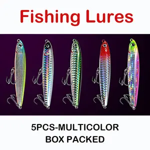 5PCS Boxed Pencil Fishing Lures Long Casting Sinking Pencil Lures with Treble Hooks for Bass, Pike, Trout Freshwater Saltwater