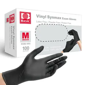 Synmax Vinyl Clear Black Blue Disposable Gloves - 100pcs Latex-Free Powder-Free Cleaning Food Gloves Hand Household Texture Box Comfortable