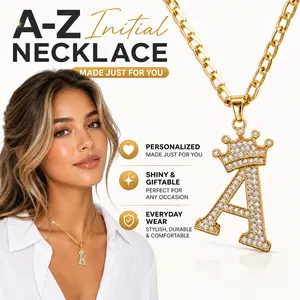 【#A003 TODAY ONLY 】Personalized A-Z Initial Crown Pendant Necklace, Silver Plated Zircon Letter Necklace, Dainty Luxury Jewelry for Women, Everyday Wear, Birthday & Holiday Gift