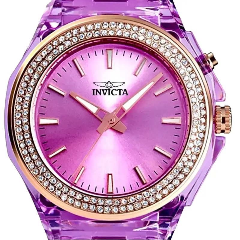 Invicta Celestial Lady Quartz Wrist Watch - 45mm Digital Display Round Case, Model 70303 (Rose Gold-Purple Tone, Purple Dial & Band); Model 70305 (Rose Gold-Blue Tone, Blue Dial, Silicone Band, Luminous Feature)