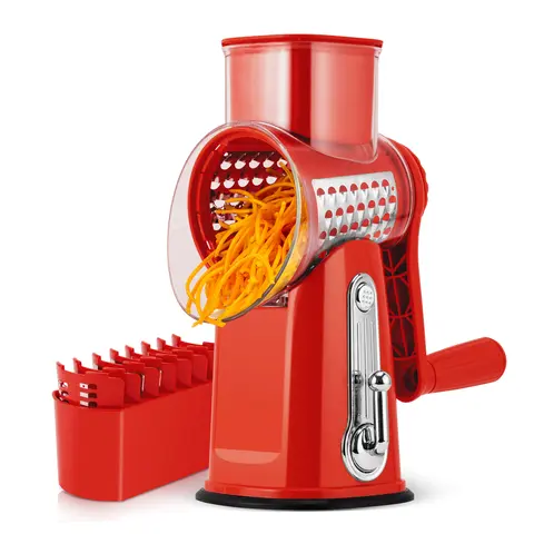 SUSTEAS Rotary Cheese Shredder - Manual 1-Count Kitchen Shredder with 5 Replaceable Stainless Steel Blades, Fruit Vegetable Slicer, Vegetable Cutter, Multifunctional Utensil, Smooth, Chops Up to 12x Faster, Summer Gift #GLOBAL PICKS