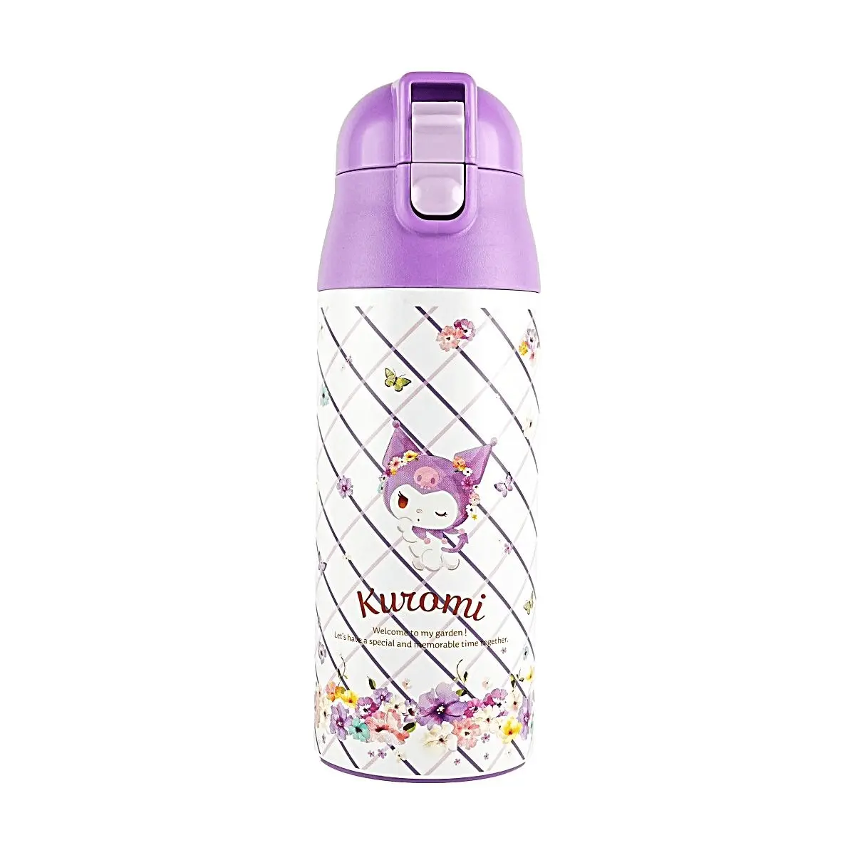 SKATER Sanrio Kuromi Insulated Tumbler 360ml - One-Touch Lock, Lightweight Stainless Steel Water Bottle, Pastel Floral Design