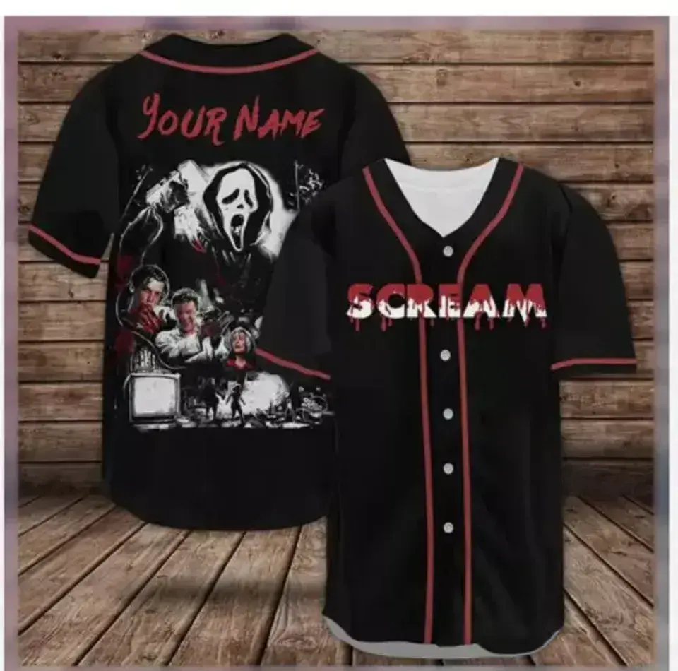 Personalized Scream Movie Fans Ghostface Horror 3D Baseball Jersey Shirt, Horror Movie, Gothic Horror Sports Outfit