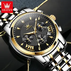 OLEVS Men's Watch Chronograph Business Dress Quartz Stainless Steel Water Resistant Luminous Date Wristwatch