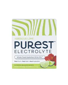 PUREST ELECTROLYTE 26-Count Hibiscus Lime Organic Whole Food Hydration Drink 100% Sea Salt Mineral Balanced Sachets