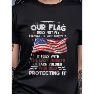 Patriotic Plus Size Women's T Shirt Featuring American Flag and Military Tribute Design Breathable Casual Tee