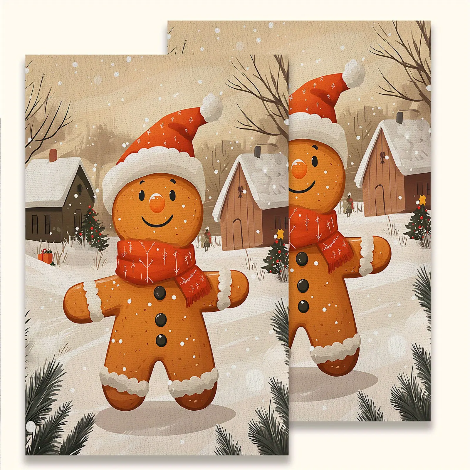 Bohemian Microfiber Finger Towels (2-Pack, 18"x26" Large), Soft Water-Absorbent Bathroom Towels with Gingerbread Print, Christmas Holiday Decor, Hand Wash Only