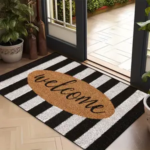 Black and White Striped Welcome Mat, Suitable for Entryway, Living Room, Porch, Easy Care, Soft, Comfortable, Non-Slip, Machine Washable
