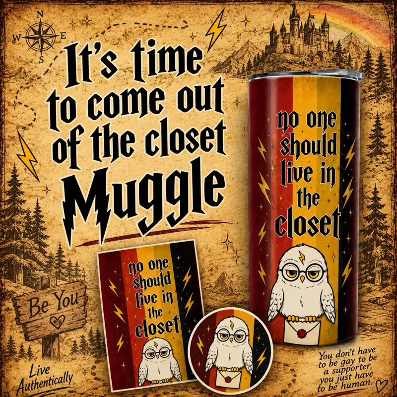 Magic Bundle-  2 inch sticker, 8.5x11 framed print and 20 oz tumbler.  No One Should Live In The Closet