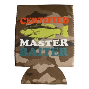 Funny Fishing Beer Sleeve Certified Master Baiter Coolie Drinkware Sturdy Cup Holder Tumbler Mug Bottles Washable Beach Reusable funny  mens gifts