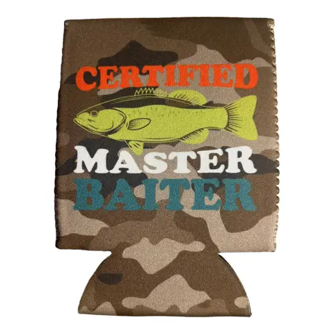 Funny Fishing Beer Sleeve Certified Master Baiter Coolie Drinkware Sturdy Cup Holder Tumbler Mug Bottles Washable Beach Reusable funny  mens gifts
