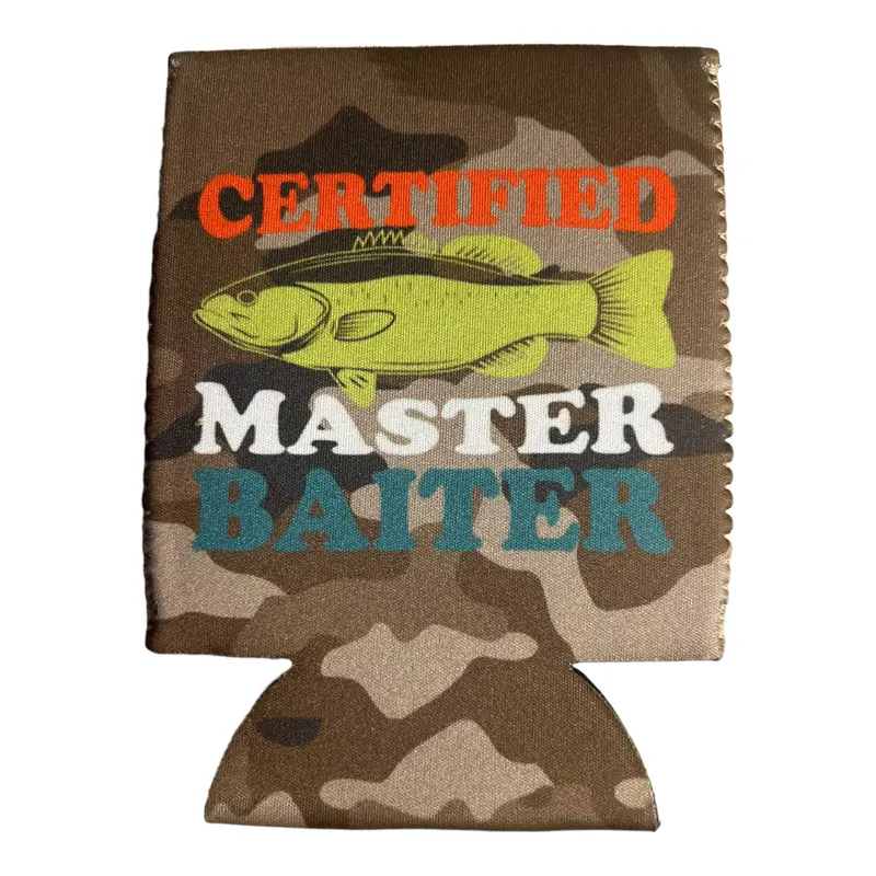 Funny Fishing Beer Sleeve Certified Master Baiter Coolie Drinkware Sturdy Cup Holder Tumbler Mug Bottles Washable Beach Reusable funny  mens gifts