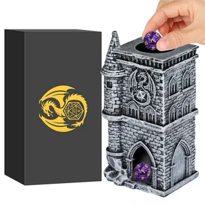 Fantasy D20 Dragon Icon Castle Resin Dice Tower, Indoor Entertainment Tabletop Role Playing Accessories, Board Game Toy Prop Dice Tower