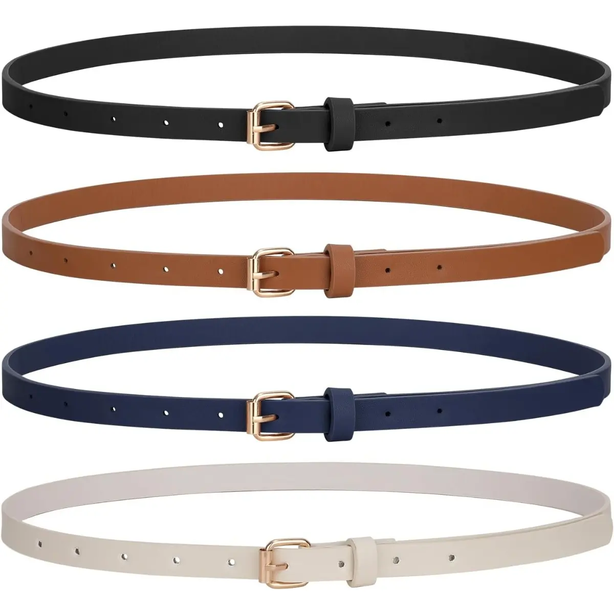 Women's Slim Skinny Casual Waist Belts with Metal Buckle - 4-Piece Set, Suitable for Pants, Jeans, Casual Belt, Skinny Belts