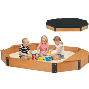 75.5''x53''x7.5'' Wooden Octagon Sandbox with Storage, Large Sandpit with Cover for Kids Outdoor Patio Backyard Play, Easy & Quick Assemble