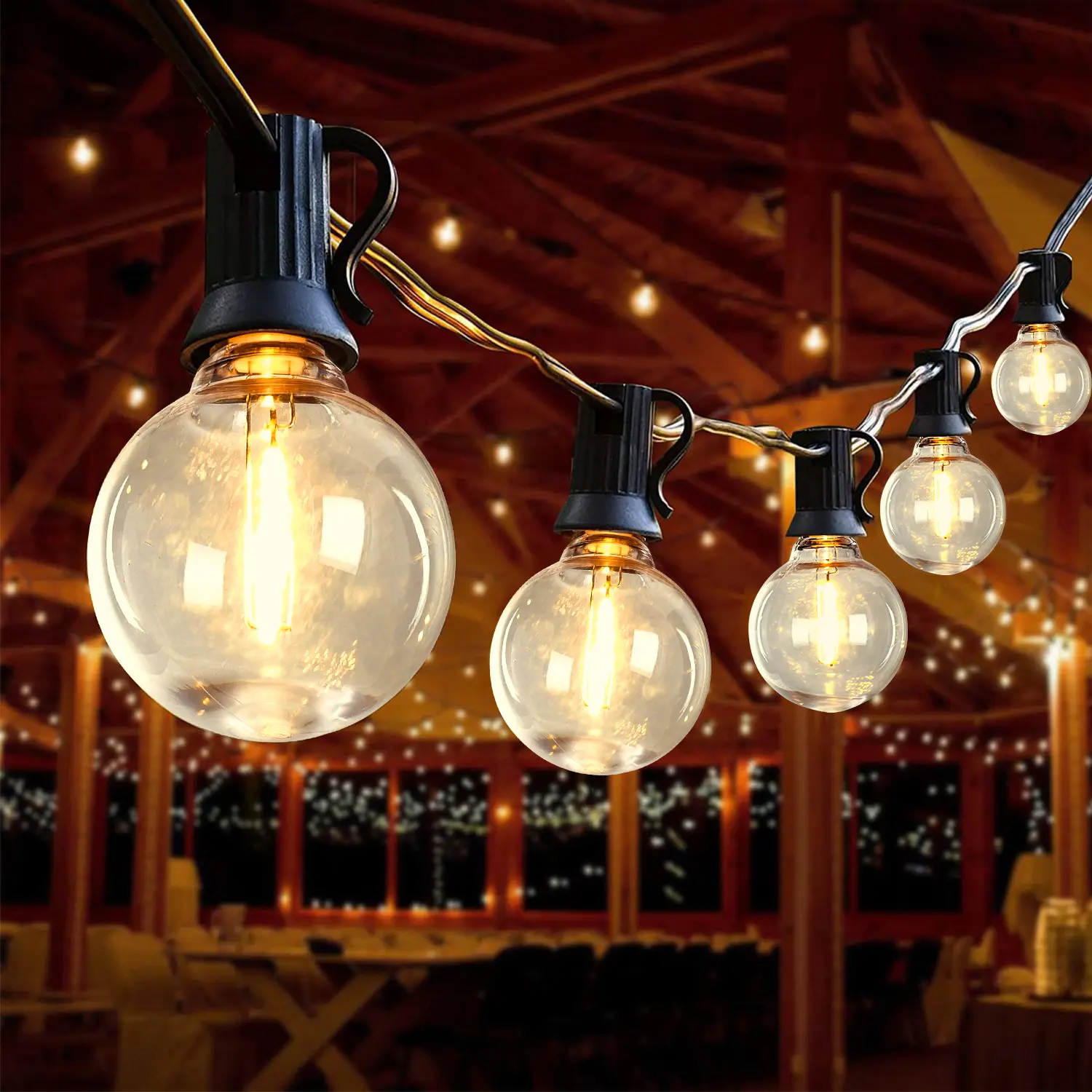 98FT G40 LED Outdoor String Lights, 50+1 Shatterproof Globe Bulbs, IP65 Waterproof Patio Lights, Connectable E12 Hanging Lights for Backyard, Porch, Bistro, Garden