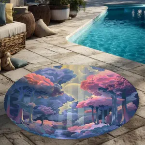 MWW C1COAR55XXB54A 5 x 5 ft. Beams Pink Outdoor Round Area Rug - Stylish Home Decor