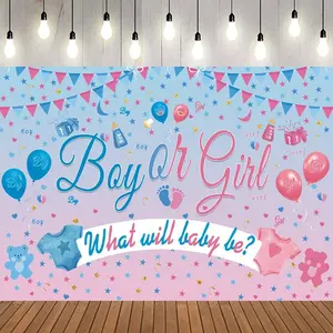 1pc gender reveal background banner, blue and pink, multi-purpose, universal, suitable for baby parties, birthdays, bridal parties, photography studios, room and garden decorations