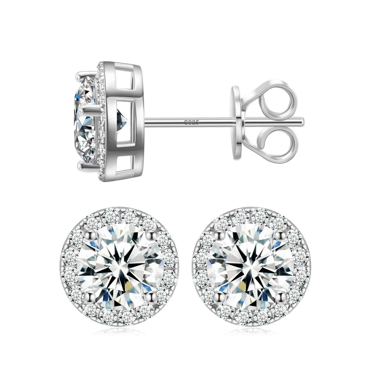 S925 Halo VVS Synthetic Moissanite Stud Earring Daily Costume Jewelry Accessories Perfect Birthday Wedding Anniversary Gifts for Women