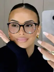 Unisex Square Rivet Minimalist Leopard Pattern Eyeglasses, Suitable for Computer, Gaming, TV, Smartphone, Transparent Lenses, Eye Protection