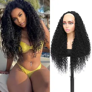 Half Wig Human Hair mixed Kinky Curly Flip Over Wig No Glue No Lace wear to go Wig 180% Density Black Natural Hairline Beginner Friendly 18 22 26inch
