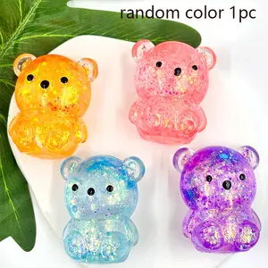 Colorful Glitter Bear Squeeze Toy, Aurora Glitter Filled, Slow Rebound Rubber, Soft Texture, Perfect for Desk Decor & Gifts, Fidget Gadget, Stress Relief Decoration